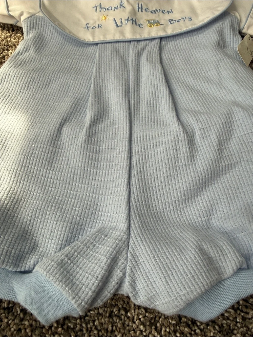 Starting Out Light Blue and White Boys' Shortall with Embroidered Text